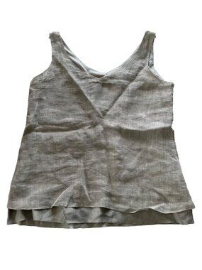 Eileen Fisher Women's XS Gray Linen Silk V-neck Tank Basic Layer